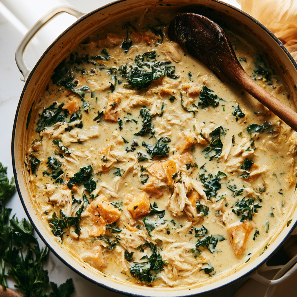 Creamy Chicken Sweet Potato Soup - Dutch oven