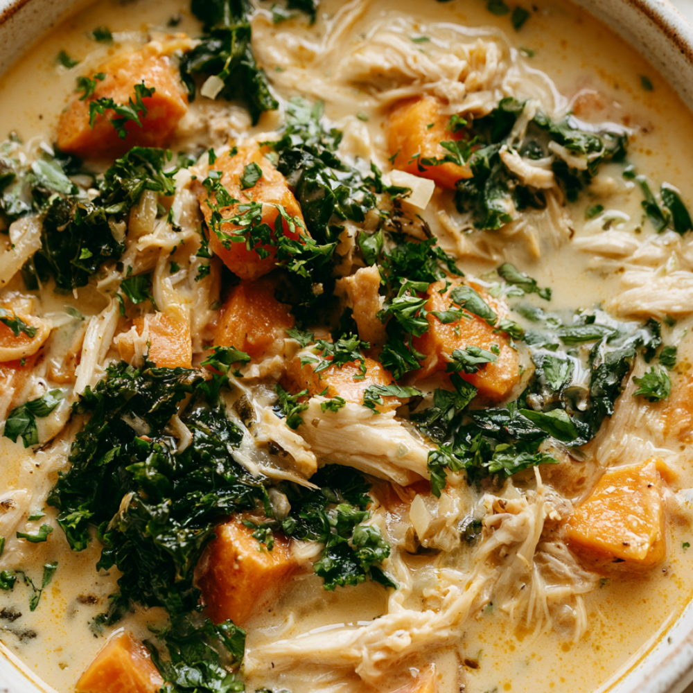 Creamy Chicken Sweet Potato Soup -close up