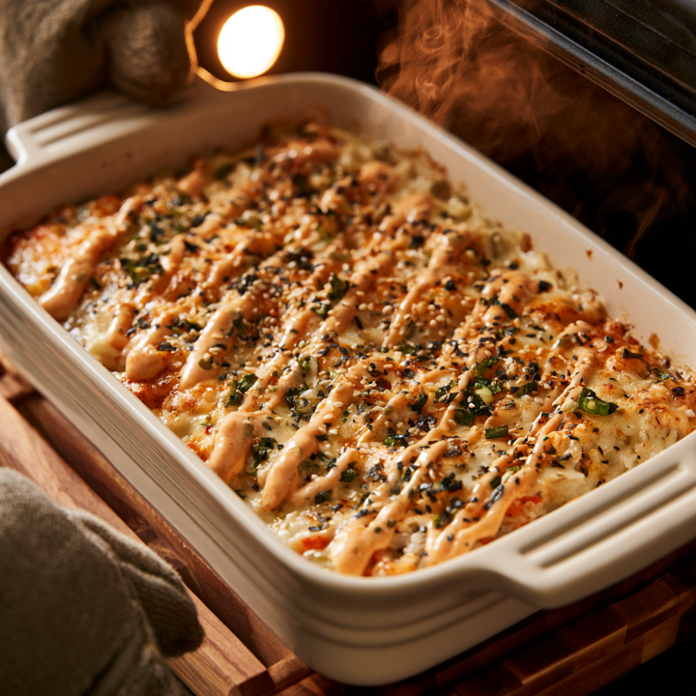Creamy Crab and Avocado Sushi Bake Out of the Oven