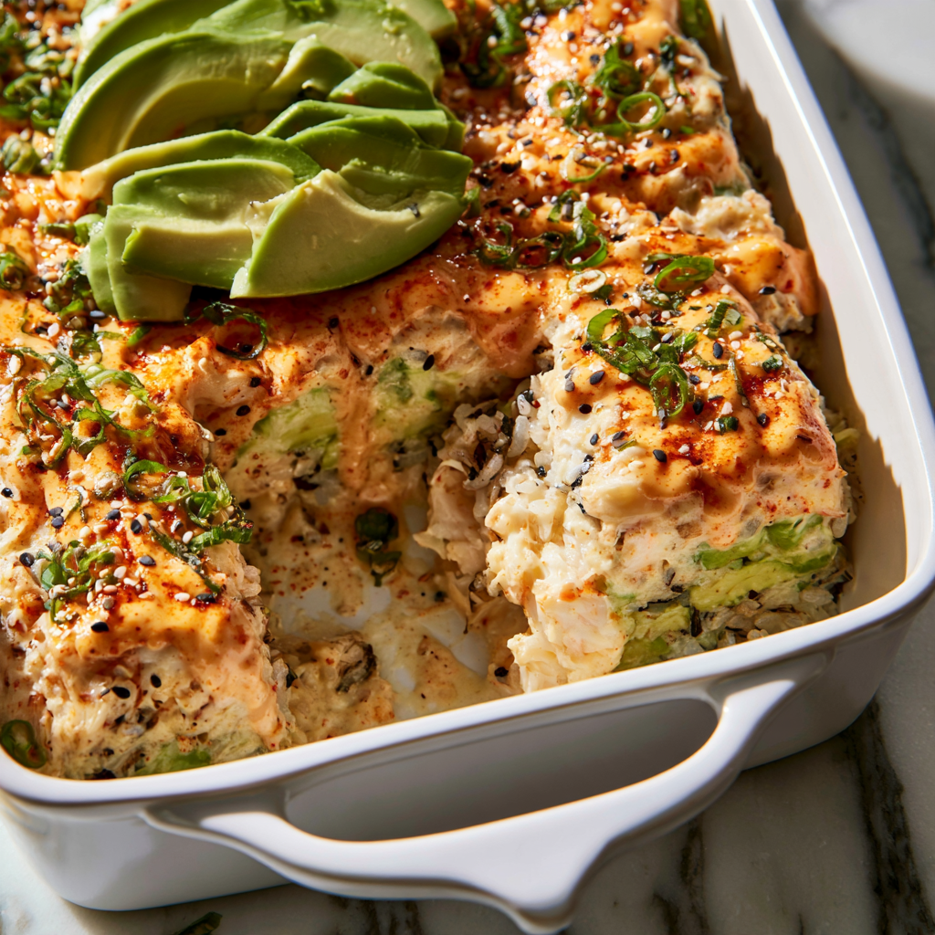 Creamy Crab and Avocado Sushi Bake- Serving