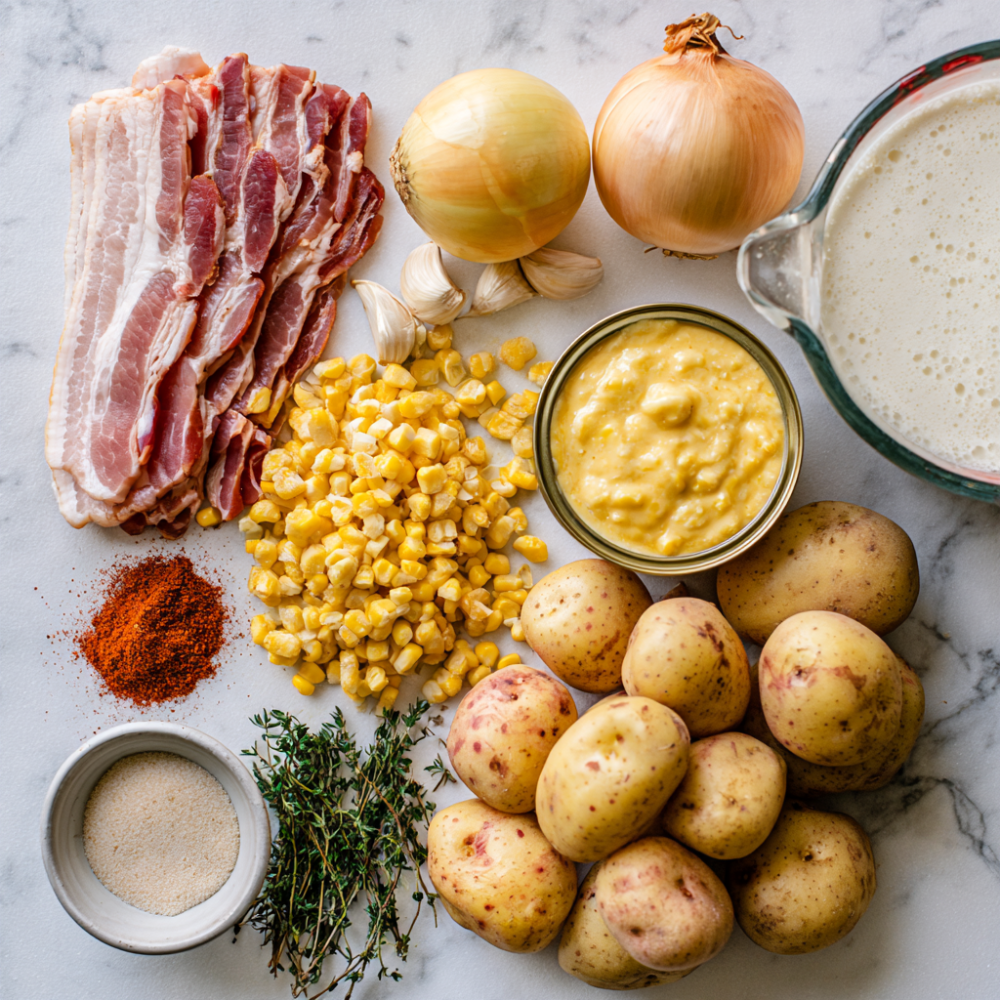 Creamy Crockpot Corn Chowder Loaded with Bacon-Ingredients