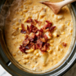 Creamy Crockpot Corn Chowder Loaded with Bacon-closeup