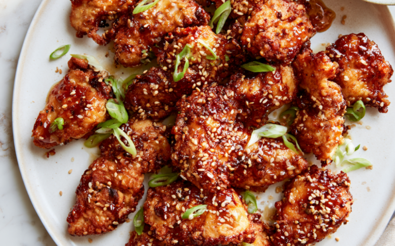 Crispy Honey Garlic Air Fryer Chicken Bites -plated