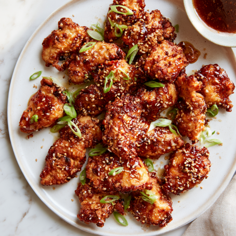 Crispy Honey Garlic Air Fryer Chicken Bites -plated