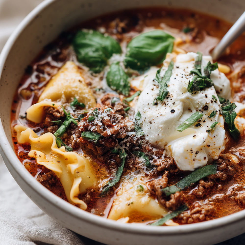 Crock Pot Lasagna Soup-served