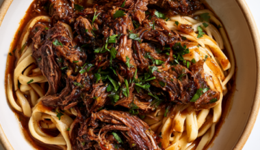 Crockpot Beef and Noodles-served