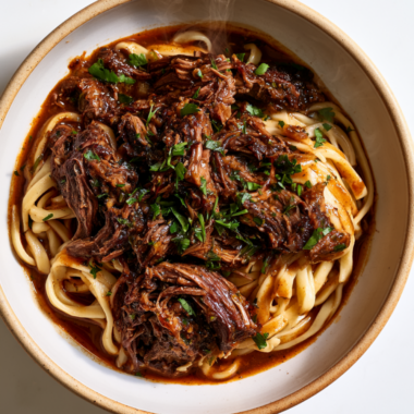 Crockpot Beef and Noodles-served