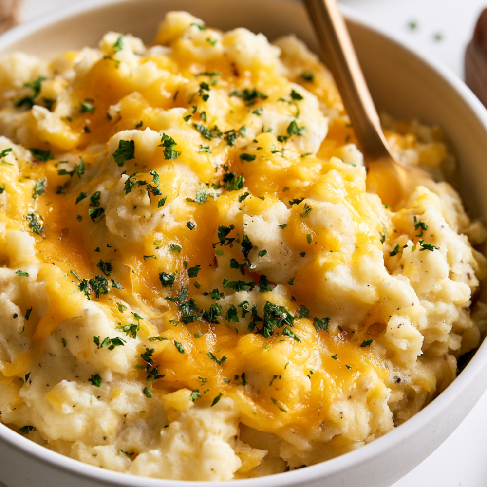 Crockpot Cheesy Potatoes with Hashbrowns - Served