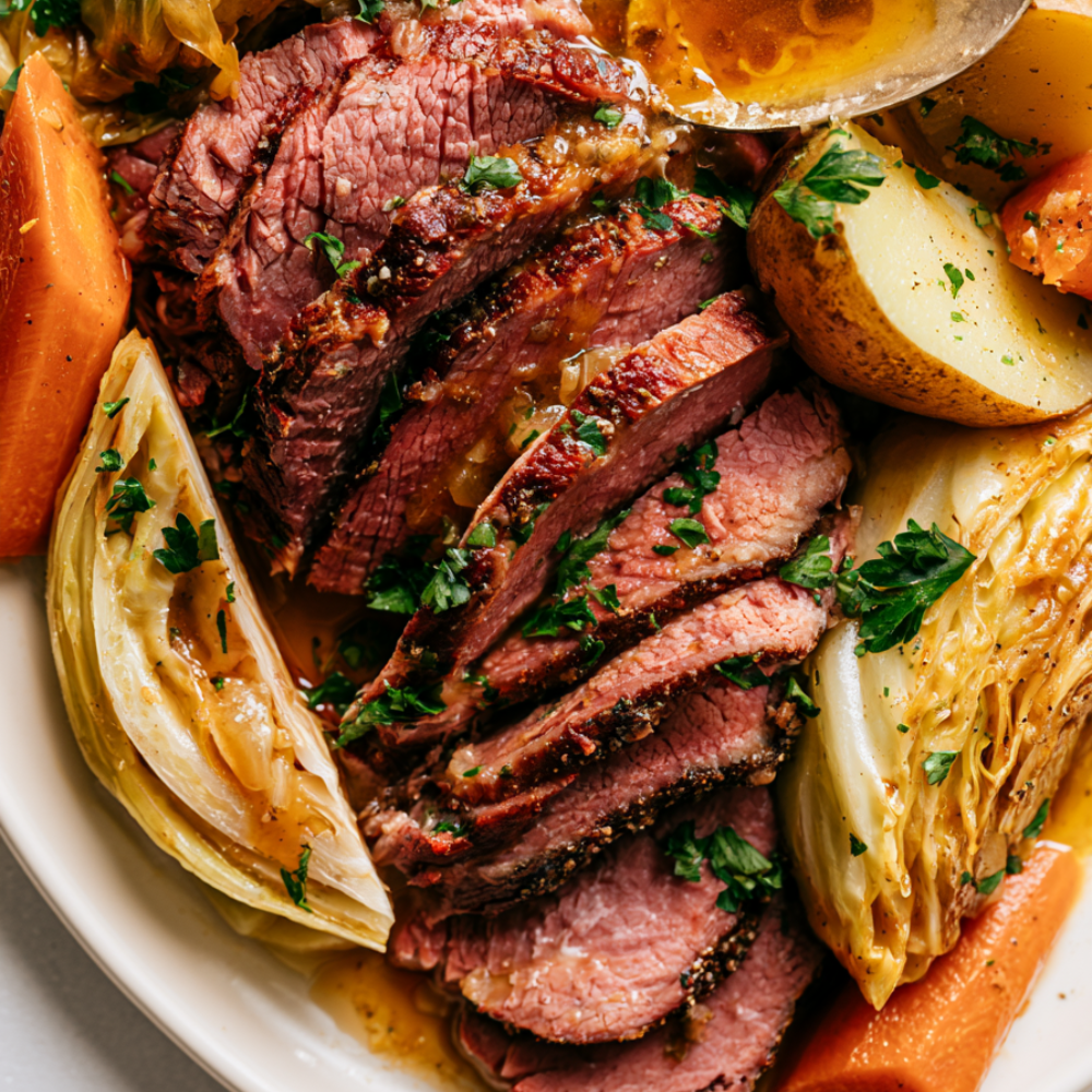 Crockpot Corned Beef -served