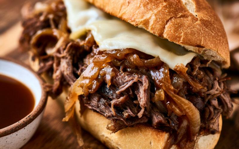 Crockpot French Dip Sandwiches with cheese