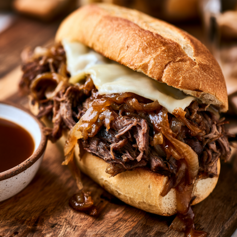 Crockpot French Dip Sandwiches with cheese