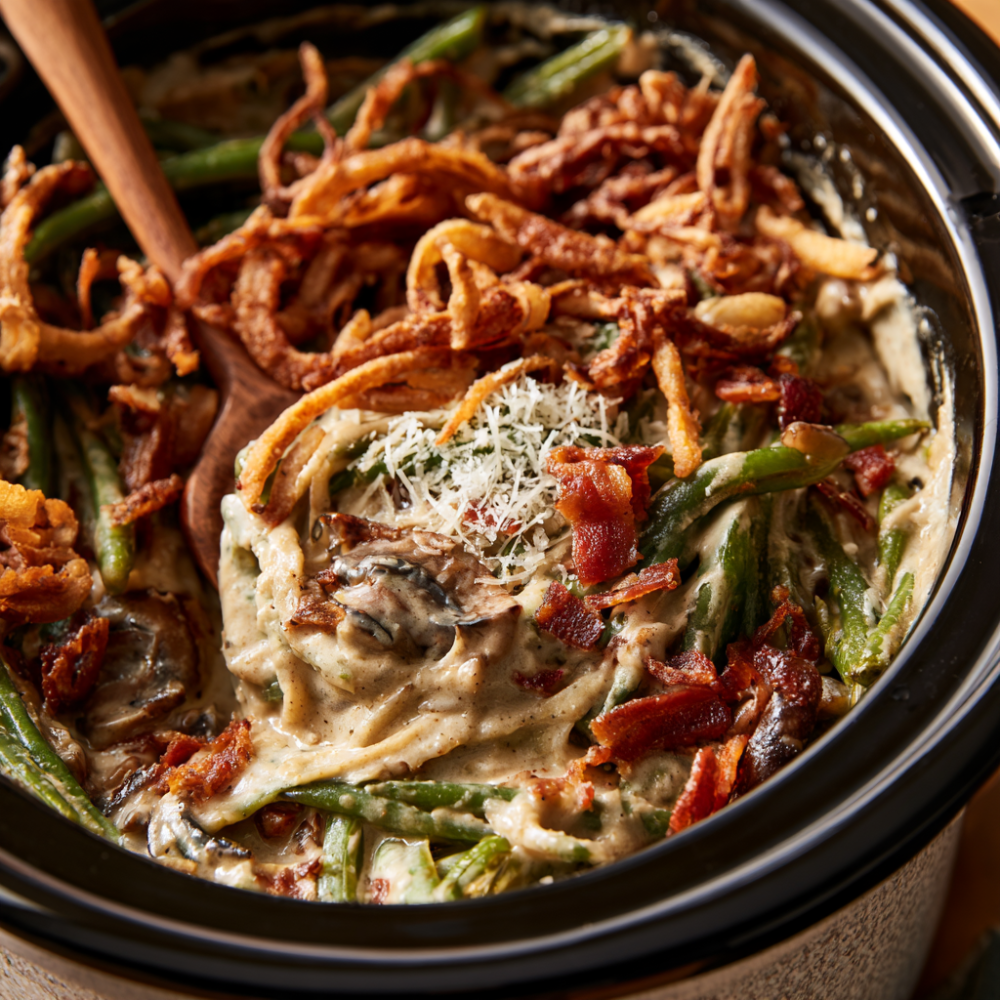 Crockpot Green Bean Casserole-closeup