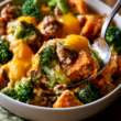 Crockpot Ground Turkey, Sweet Potato & Broccoli Casserole-served