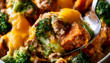 Crockpot Ground Turkey, Sweet Potato & Broccoli Casserole-served