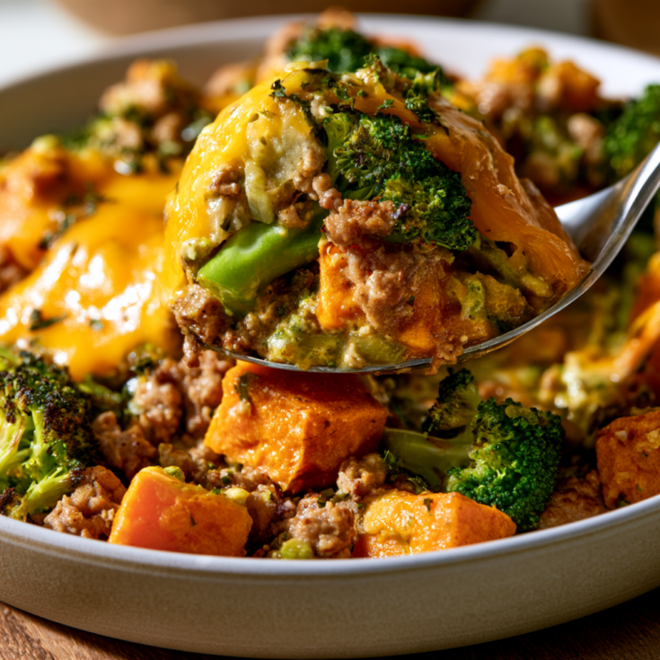 Crockpot Ground Turkey, Sweet Potato & Broccoli Casserole-spoonful