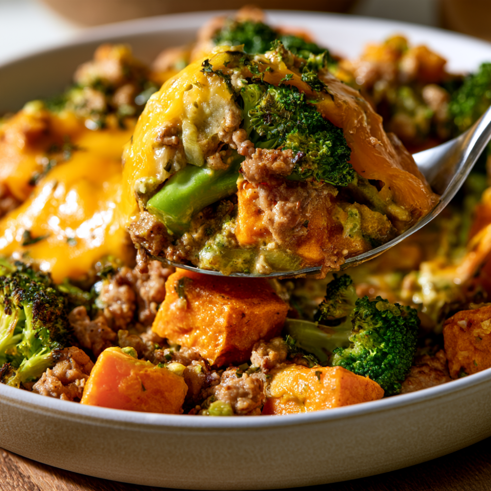 Crockpot Ground Turkey, Sweet Potato & Broccoli Casserole-spoonful