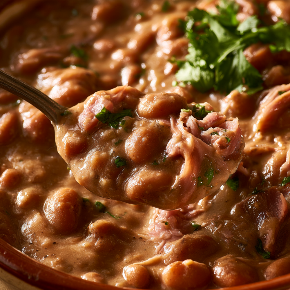 Crockpot Ham and Beans Closeup