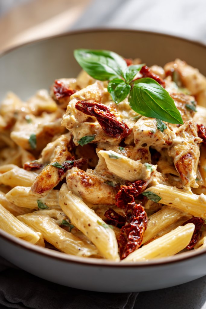 Crockpot Marry Me Chicken-over penne