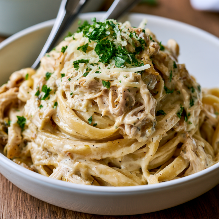 Crockpot Olive Garden Chicken Pasta-Served