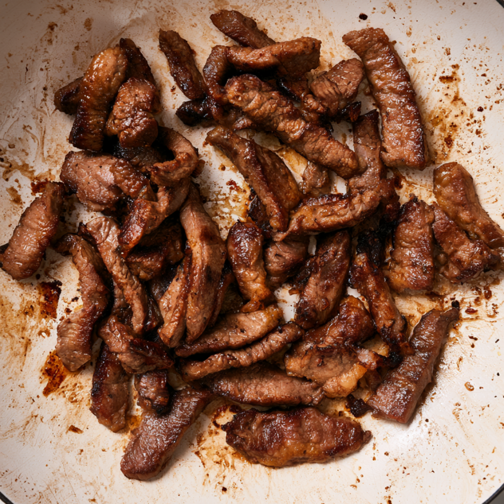 Crockpot Pepper Steak - searing