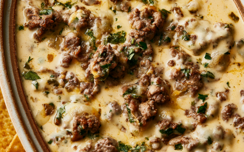 Crockpot Queso Dip-with ground beef