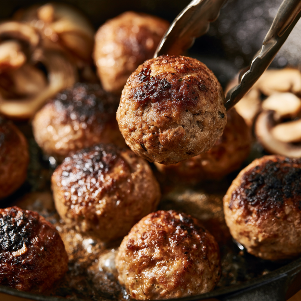 Crockpot Salisbury Meatballs-Searing