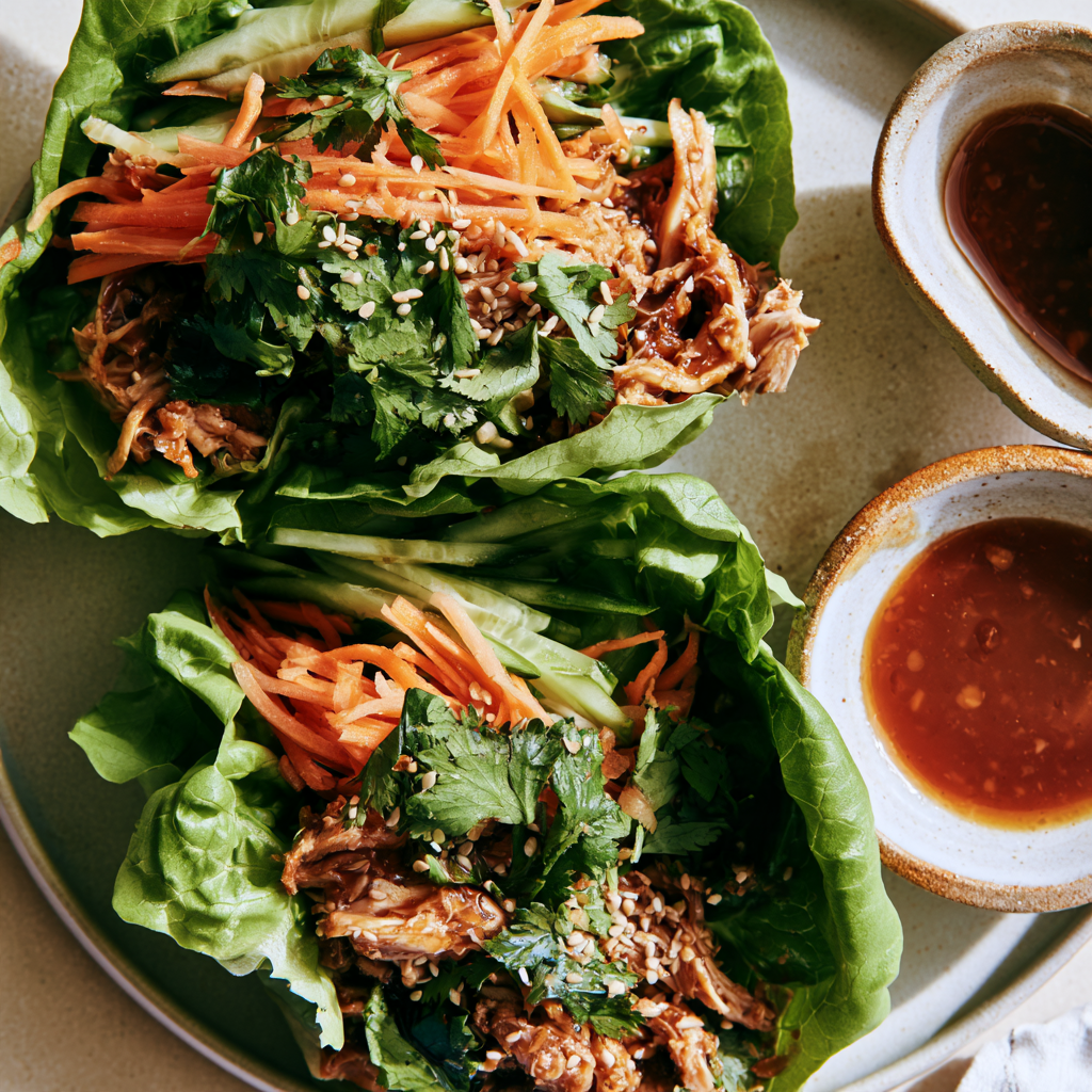 Crockpot Shredded Chicken Lettuce Cups