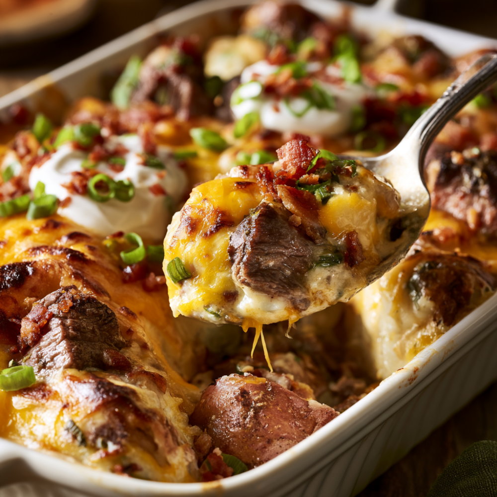 Crockpot Steak and Potatoes Loaded Baked Version