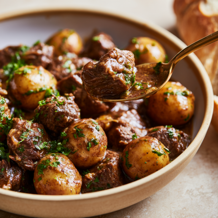 Crockpot Steak and Potatoes Plated