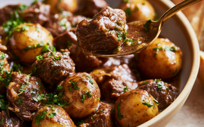 Crockpot Steak and Potatoes Plated