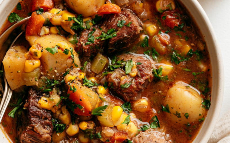 Crockpot Vegetable Soup with Stew Meat-bowl