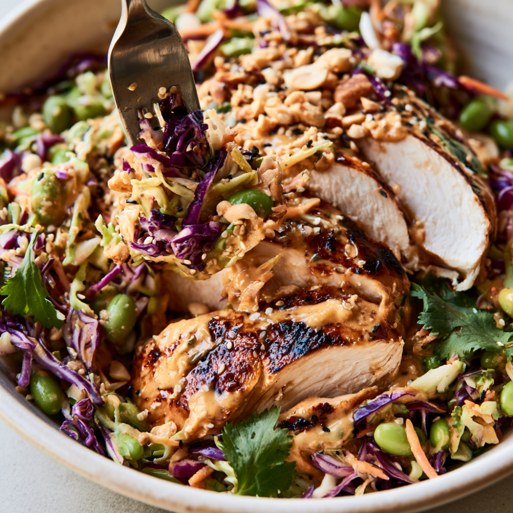 Crunchy Peanut Chicken Cabbage Salad -close up