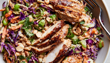 Crunchy Peanut Chicken Cabbage Salad -served