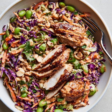 Crunchy Peanut Chicken Cabbage Salad -served