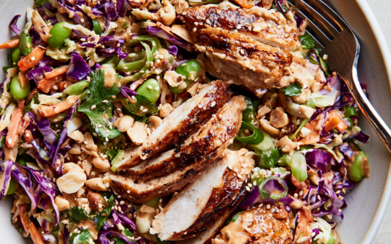 Crunchy Peanut Chicken Cabbage Salad -served