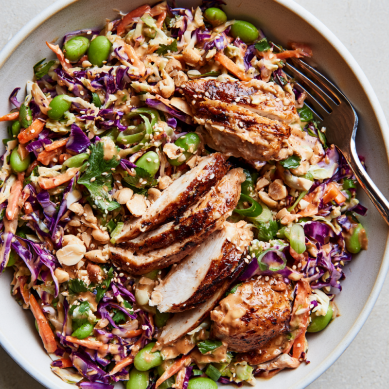 Crunchy Peanut Chicken Cabbage Salad -served