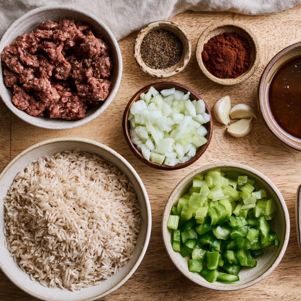 Dirty Rice with Ground Beef Ingredients