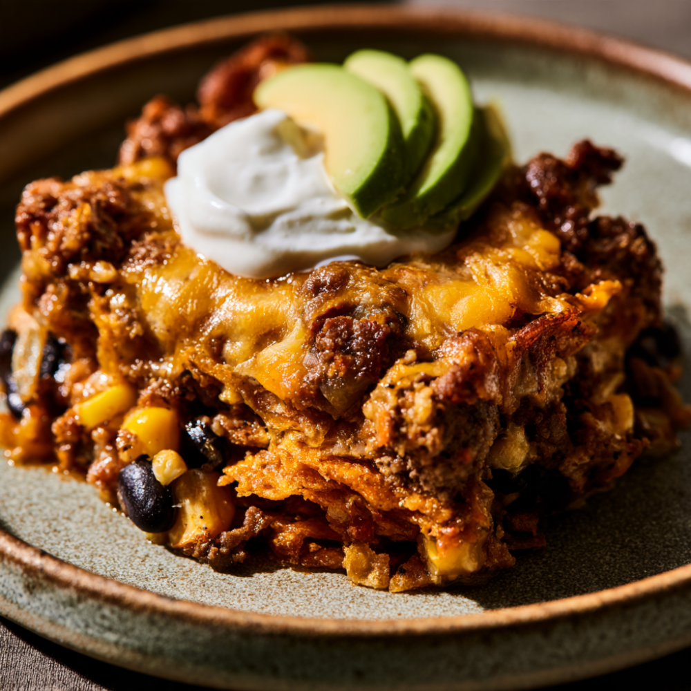 Doritos Casserole with Ground Beef Served