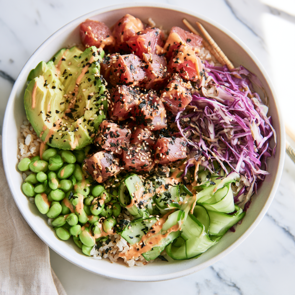 Easy Homemade Poke Bowl-with spicy mayo