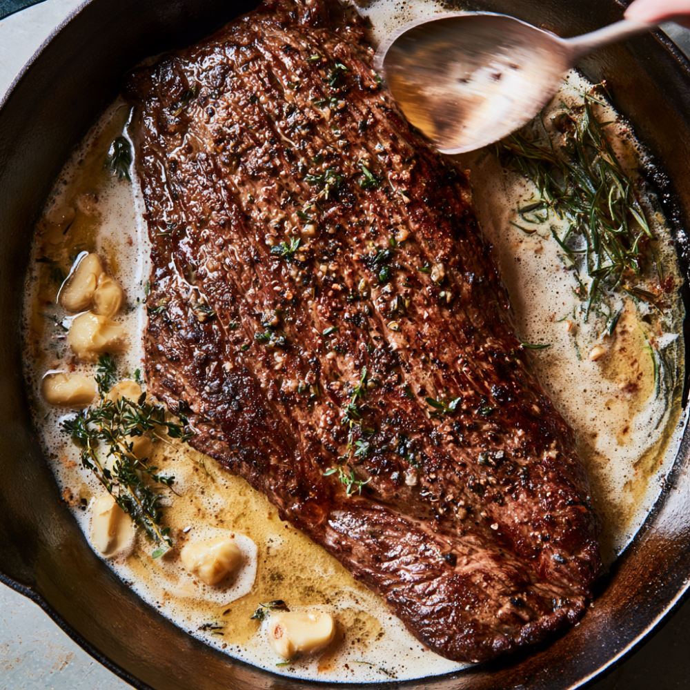 Garlic Butter Flank Steak -Cast Iron