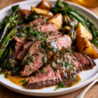 Garlic Butter Flank Steak with Chimichurri Sauce