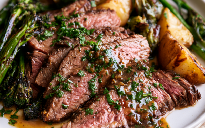 Garlic Butter Flank Steak with Chimichurri Sauce