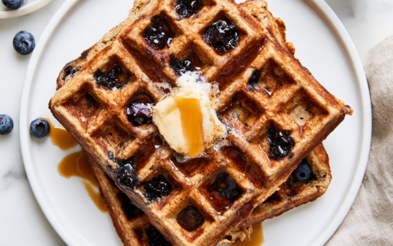 Greek Yogurt Blueberry Protein Waffles