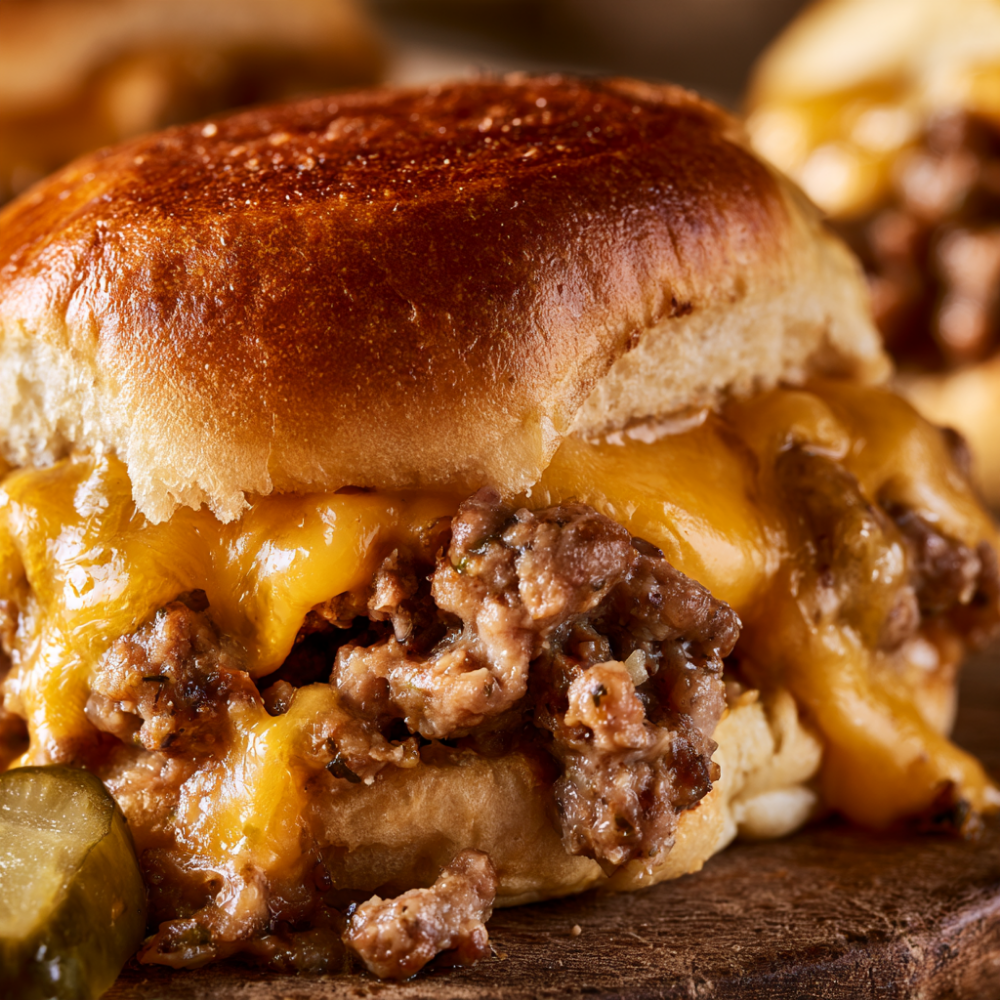 Ground Beef Sliders Close Up