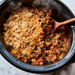 Ground Turkey Crockpot Taco Casserole-cheesy