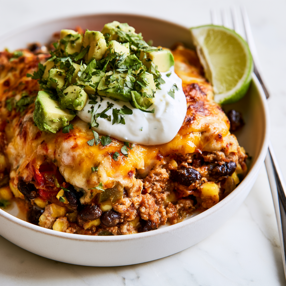 Ground Turkey Crockpot Taco Casserole-scooped