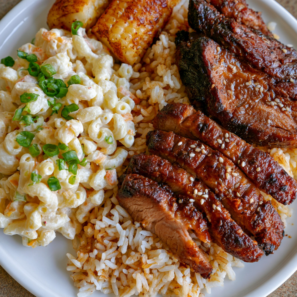 Hawaiian Macaroni Salad in a Plate Lunch