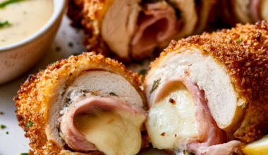 Healthy Chicken Cordon Bleu cut in half