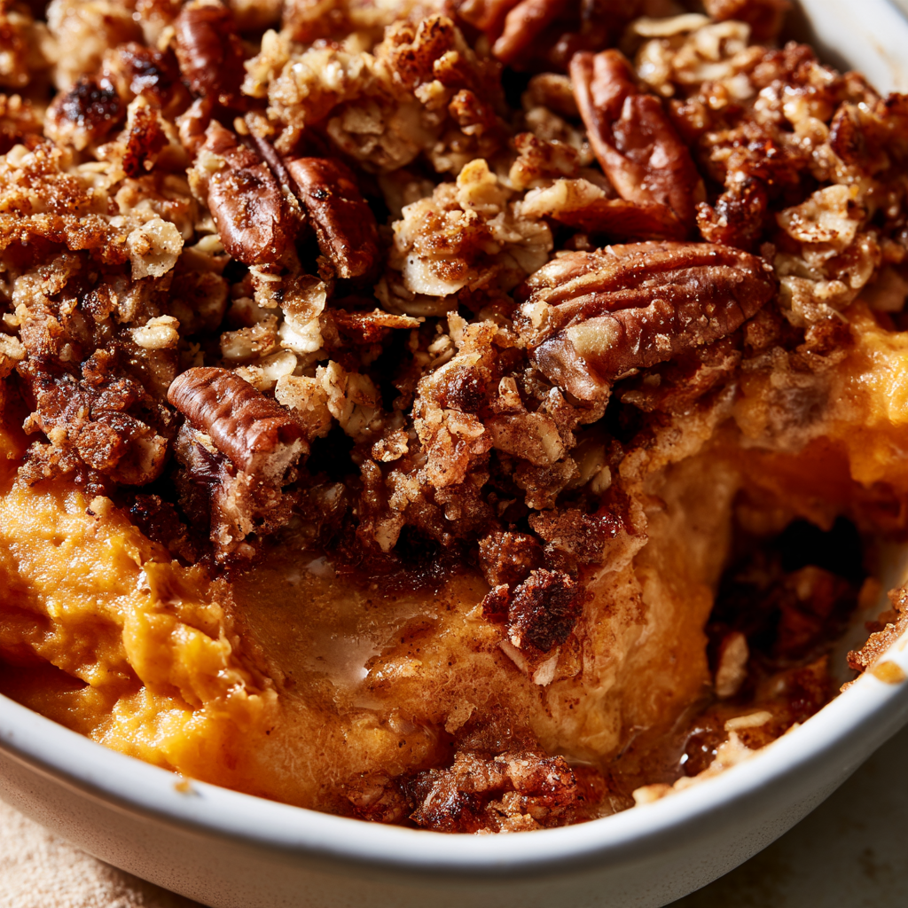 Healthy Sweet Potato Casserole-Pecan Toppings