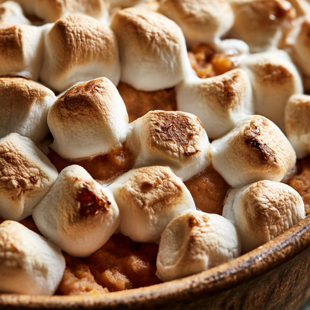 Healthy Sweet Potato Casserole with marshmallows